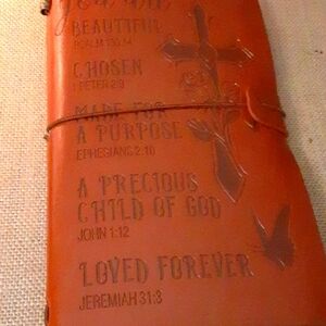 Inspirational journal, Pen And Cross Bracelet. Brown Faux Leather. NEW "You are